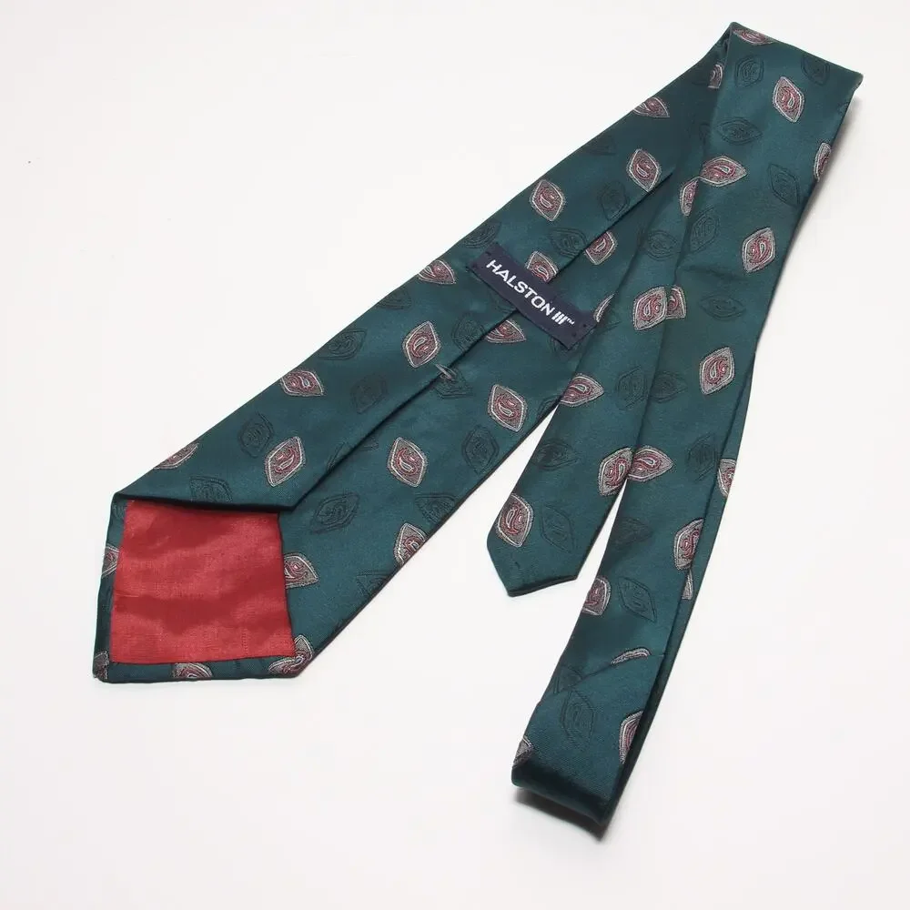 Vintage Halston III Green Paisley Print Tie 4